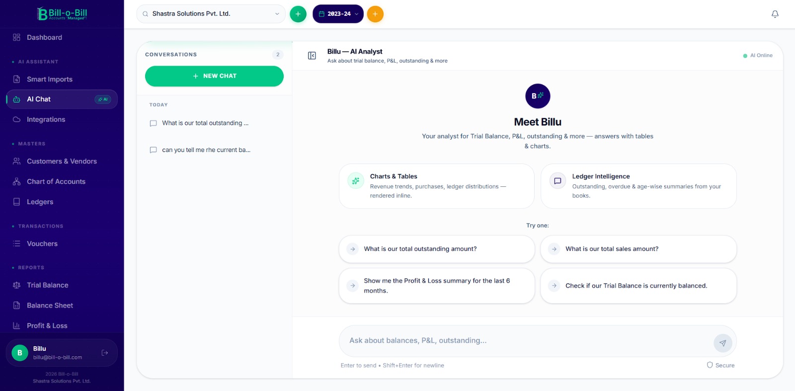Natural Language AI Chat — Company-Isolated — Bill-o-Bill