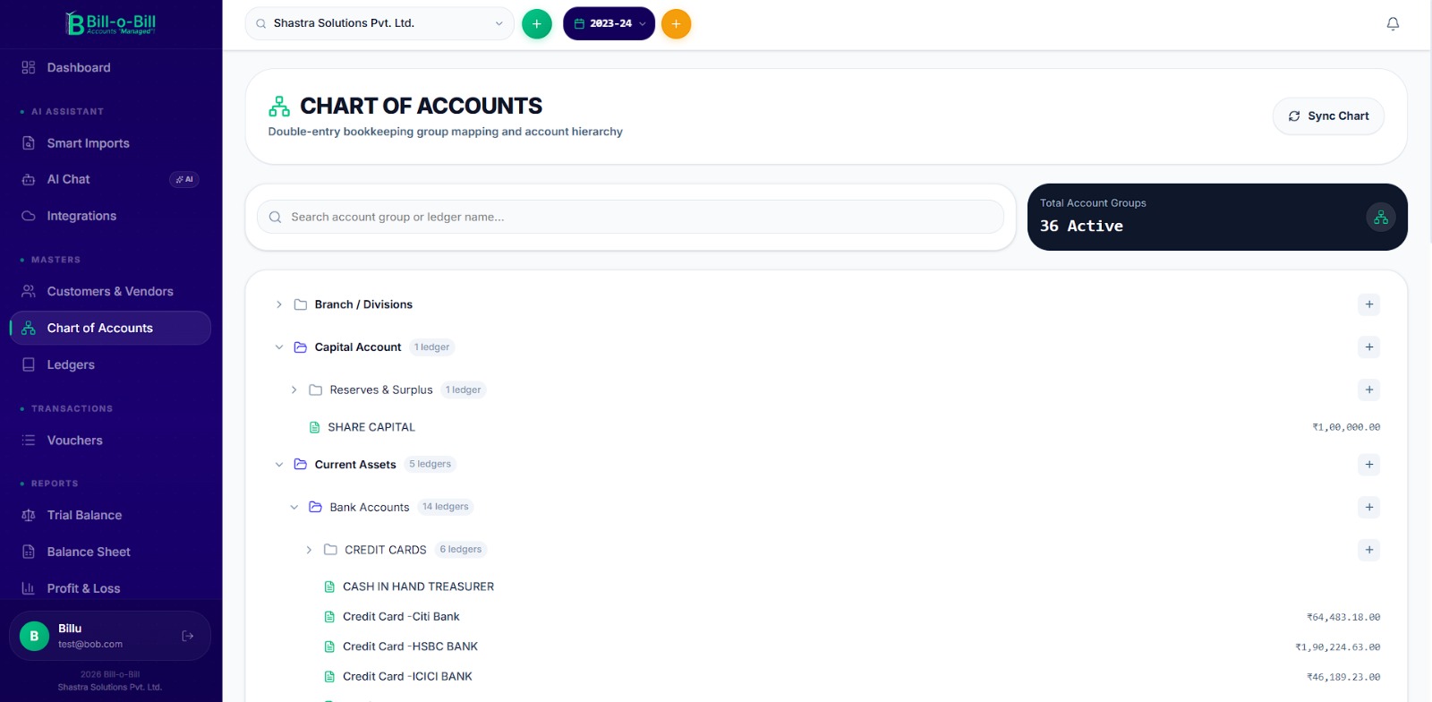 Chart of Accounts — Hierarchical Group Architecture — Bill-o-Bill