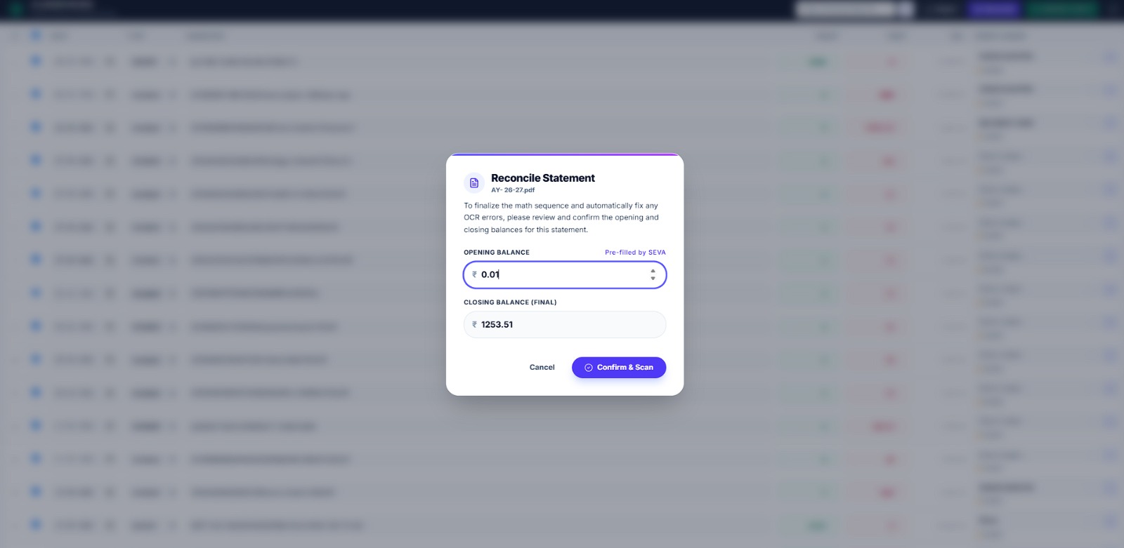 Bank Reconciliation — Statement Matched & OCR — Bill-o-Bill